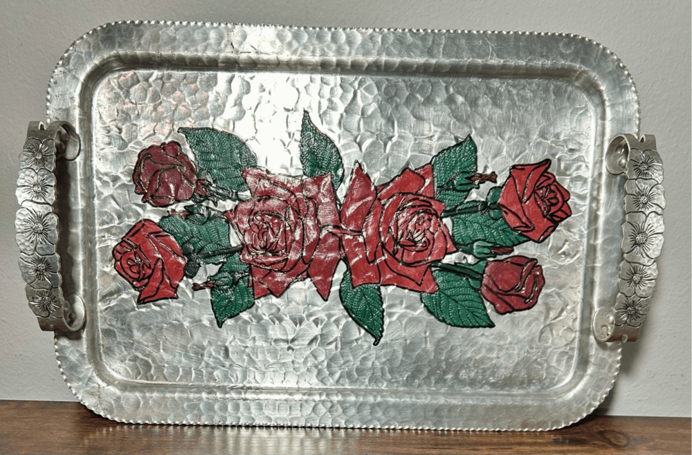 Vintage 1950s MCM Continental Silver Co 18.5” Wild Rose Serving Tray #1023